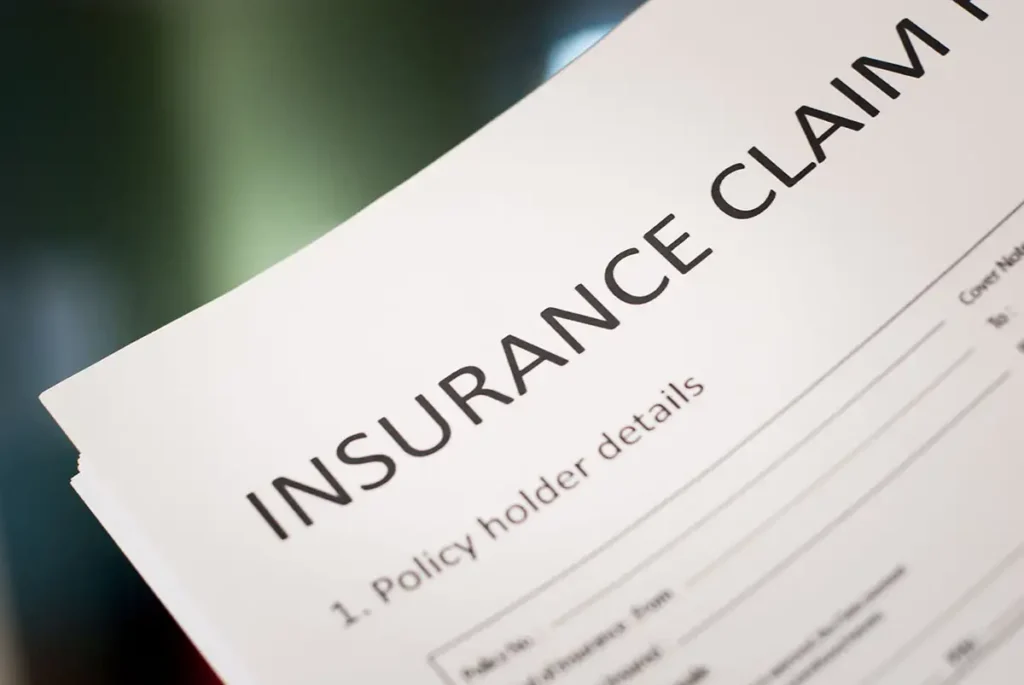 Close-up of insurance claim form