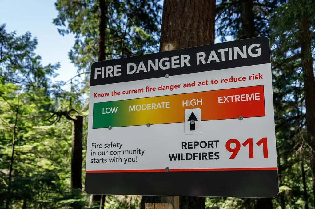 Fire Danger sign showing high risk of forest fires
