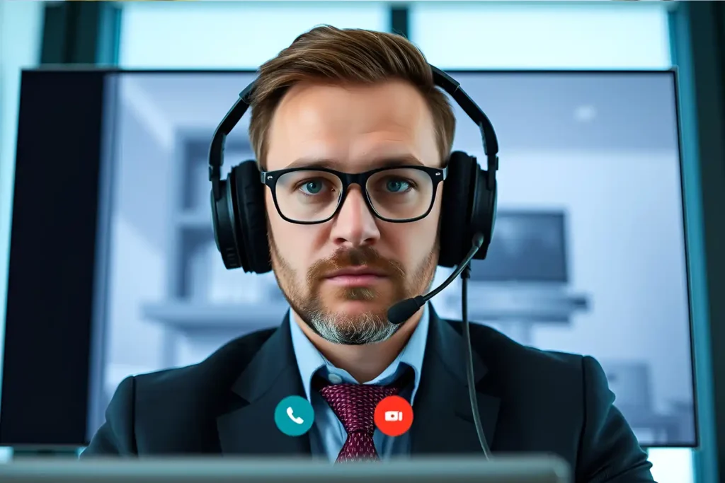Hacker using deepfake call to impersonate CEO, concept of social engineering attack